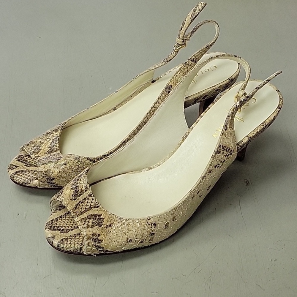 Cole Haan Air Snakeskin Peep-toe Mid Heels Slingback, Size 7.5 B